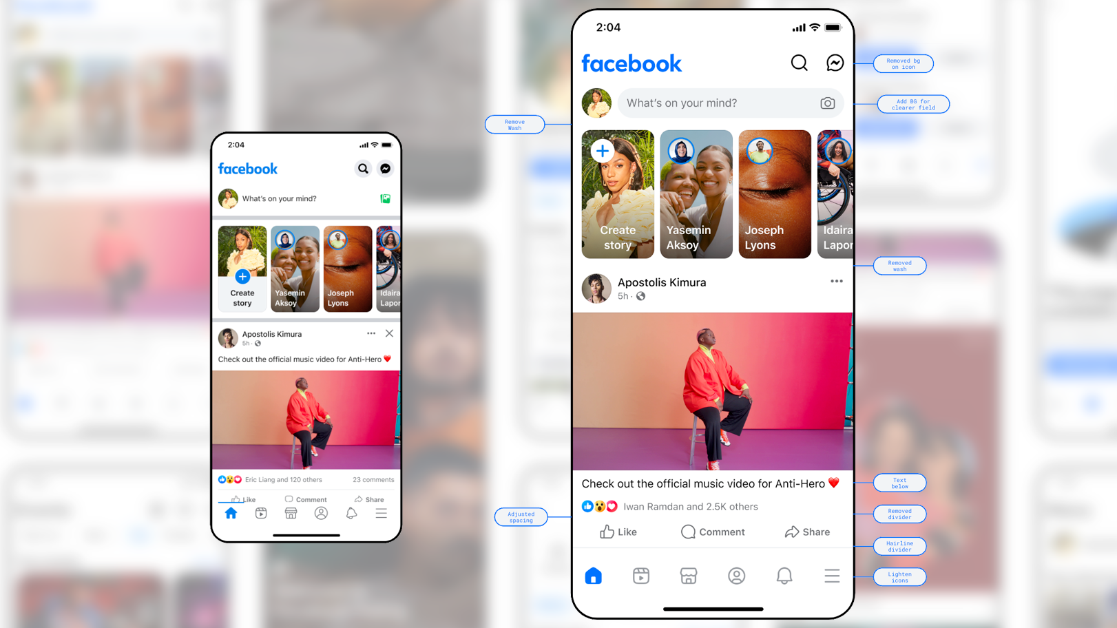 Decluttered app screens